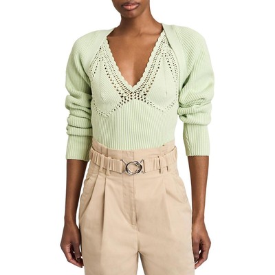 

Derek Lam 10 Crosby Женская рубашка-болеро в рубчик с коротким свитером BHFO 2622, Matcha