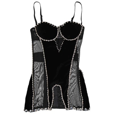 Pre-owned Burberry Stretch Mesh And Velveteen Crystal Embellished Corset Top In Black