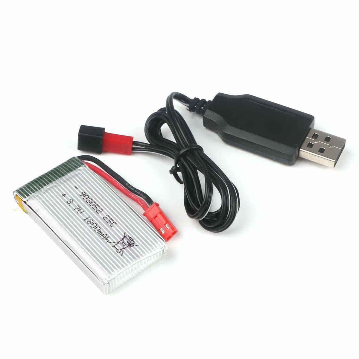 Pack (4) High Capacity LiPo DRONE BATTERY 3.7V 1800mAh 25C JST Plug w/ USB Cable