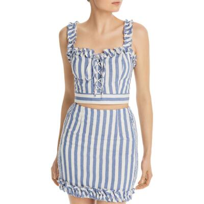 

Женская укороченная майка в полоску с рюшами и рюшами Aqua BHFO 1974, Blue stripe