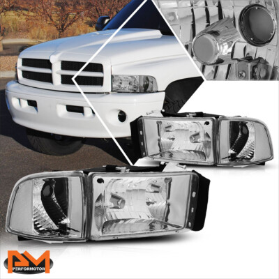 For 94-02 Dodge Ram 1500-3500 Chrome Housing Headlight Clear Corner Signal Lamps