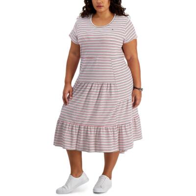 

Tommy Hilfiger Женское дневное платье миди в полоску из телячьей кожи плюс BHFO 9819, White multi