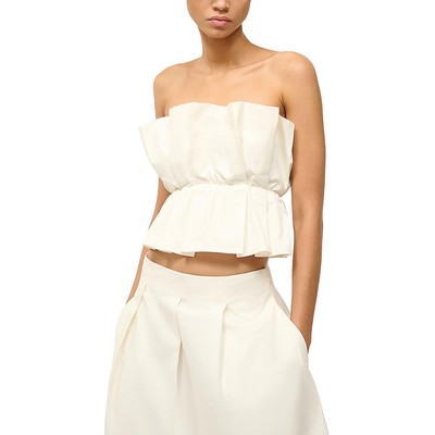 STAUD Womens Ivory Cotton Blend Drapey Stretch Strapless Top S BHFO 9901