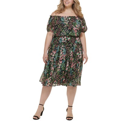 Женское черное летнее платье-клеш с цветочным принтом Tommy Hilfiger Plus 16W BHFO 6522