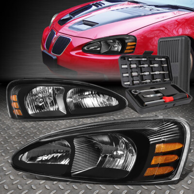 FOR 04-08 PONTIAC GRAND PRIX BLACK HOUSING AMBER CORNER HEADLIGHT LAMP+TOOL SET