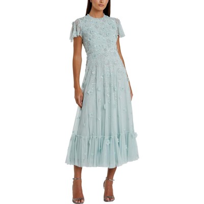 Женское синее вечернее платье Mac Duggal, украшенное аппликацией, 8 BHFO 1925