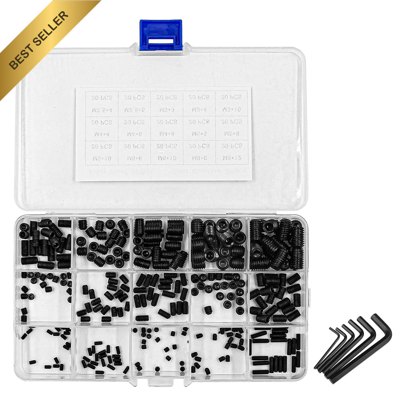 300Pcs  M2.5 M3 M4 M5 M6 M8 Hex Head Socket Set Screw Bolts Assortment Kit 304 S