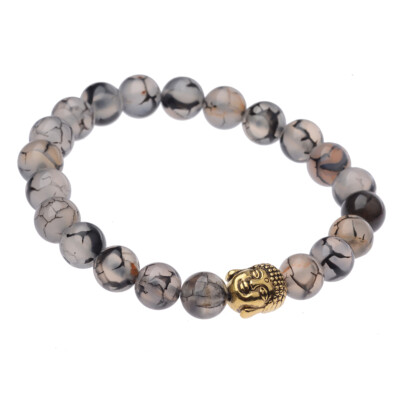 Healing Agate Bracelets Stone Beaded Buddha Head Hip Hop Bracelet for Men Women