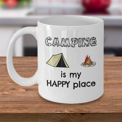 Camping Is My Happy Place Coffee Mug Rv Tents Outdoor Wife Husband Best Gift