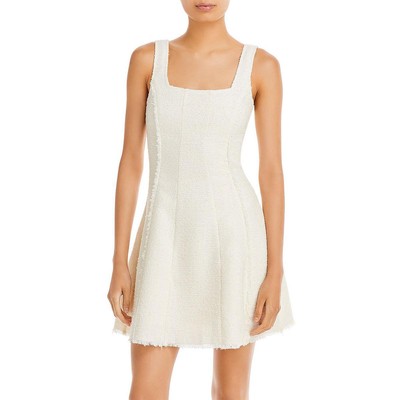 

Женское мини-платье без рукавов из твида цвета слоновой кости цвета морской волны  BHFO 7575, Цвет слоновой кости