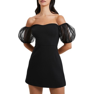 Женское платье-футляр French Connection Womens Whisper черного цвета с пышными рукавами 8 BHFO 4849
