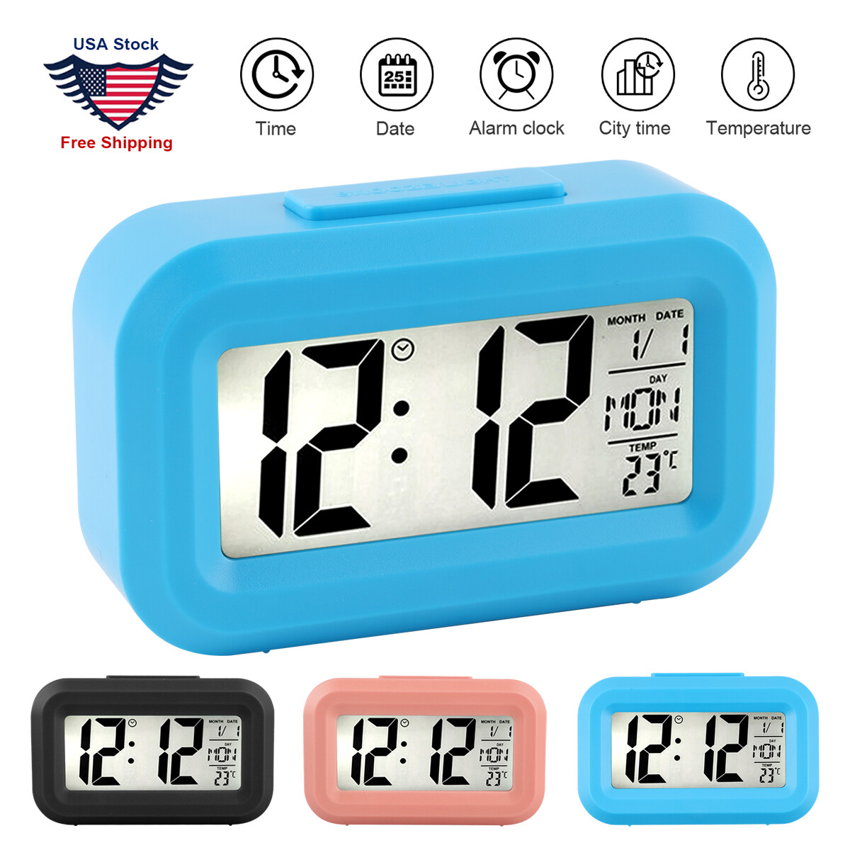 Digital Thermometer Date Simple Desk Clock For Kids