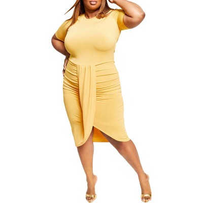 Женское желтое миди-платье с запахом из искусственной кожи Nina Parker для дневного времени плюс 2X BHFO 4613