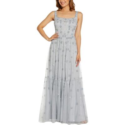 Adrianna Papell Женское вечернее платье макси с синими украшениями, 12 BHFO 6995