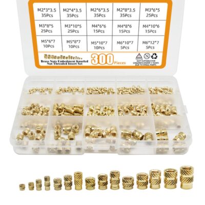 300Pcs 5 Values Female Thread Knurled Nuts, Threaded Inserts Kit M2 M3 M4 M5 ...