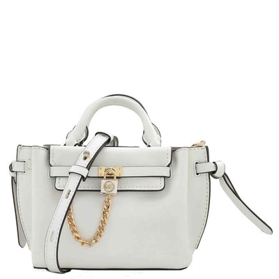 Pre-owned Michael Kors Michael  Hamilton Legacy Leather Belted Satchel 32s3g9hc0l-085 In White