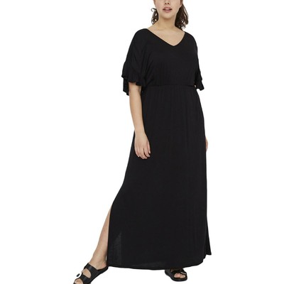 Длинное макси-платье Vero Moda Womens Curve Black с V-образным вырезом и боковым разрезом плюс 14 BHFO 9177