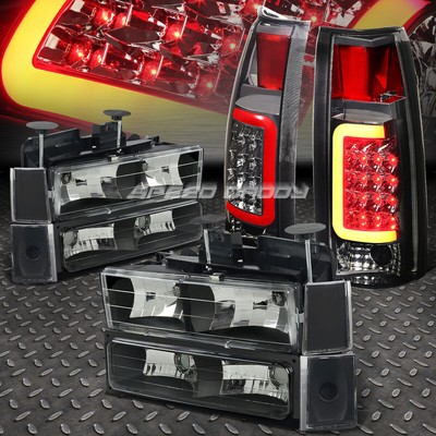 ЧЕРНЫЙ КОРПУС ФАРЫ + УГОЛОК + ТОНИРОВАННЫЙ 3D U-ОБРАЗНЫЙ СВЕТОДИОДНЫЙ ЗАДНИЙ ФОНАРЬ HALO ДЛЯ 88-93 C10 C/ K