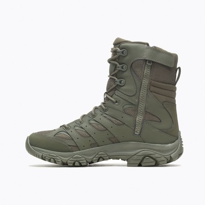 Pre-owned Merrell Work Men's 8" Moab 3 Mid Tactical Zip Waterproof Boot Dark Olive - In Green