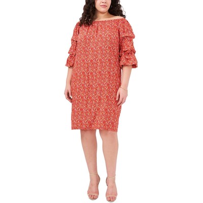 

Женское красное повседневное платье до колена с цветочным принтом Vince Camuto Plus  BHFO 7334, Red multi