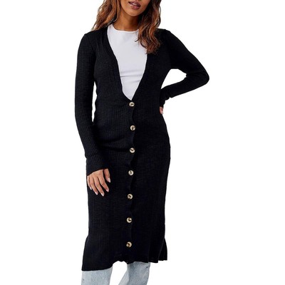 Женское черное эластичное платье-свитшот Free People в рубчик на пуговицах S BHFO 3741
