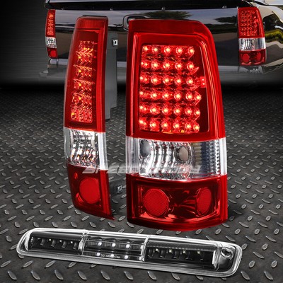 ХРОМИРОВАННЫЙ КРАСНЫЙ СВЕТОДИОДНЫЙ ЗАДНИЙ ФОНАРЬ + ЧЕРНЫЙ 3-Й СТОП-СИГНАЛ И ГРУЗОВОЙ ФОНАРЬ ДЛЯ 99-03 SILVERADO/GMC SIERRA