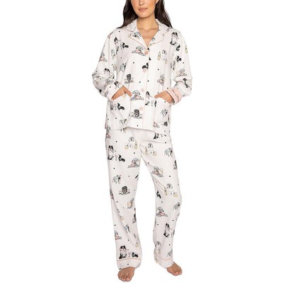 P.J. Salvage Womens Ivory Flannel Printed Pajama Pant Set Loungewear L BHFO 8686