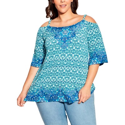 Avenue Womens Tunic Zoeys Blue  Pullover Top Plus 26/28 BHFO 8229