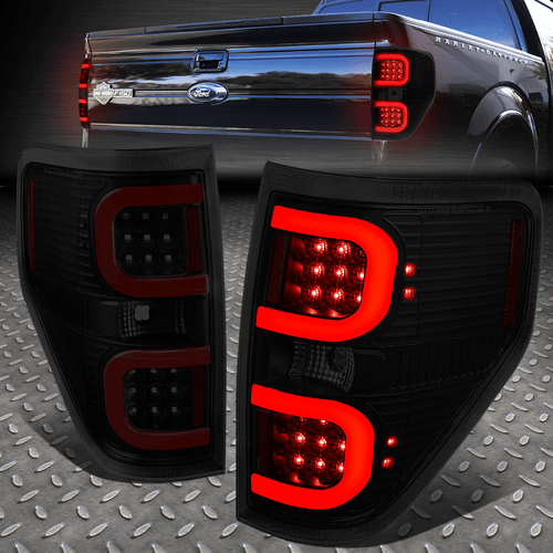 [3D КРАСНАЯ СВЕТОДИОДНАЯ С-ОБРАЗНАЯ ПЛАНКА] ДЛЯ 09-14 FORD F150 ЧЕРНЫЙ КОРПУС С ДЫМЧАТОЙ ЛИНЗОЙ ЗАДНЕГО СТОП-СИГНАЛА