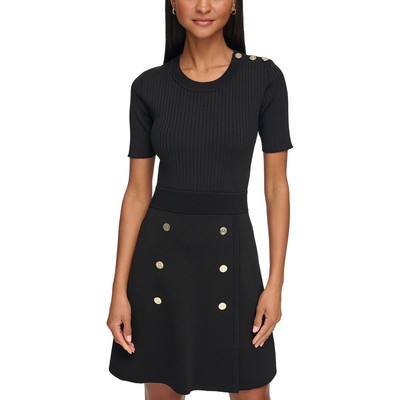 Karl Lagerfeld Paris Womens Black Button Trim Ribbed Sweaterdress XS BHFO 7807