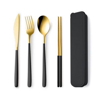 4 Pcs Cutlery Set Stainless Steel Dinnerware Set with Mesh Bag Portable bejPE