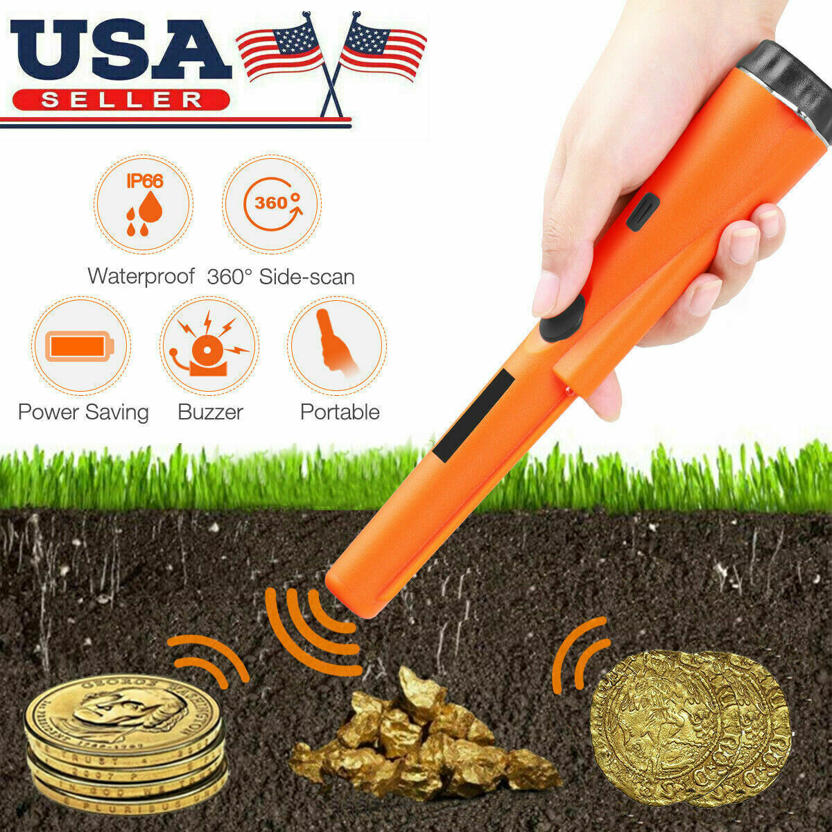 Metal Detector HandHeld Probe Gold Digger Hunter Sensitive Tester Waterproof