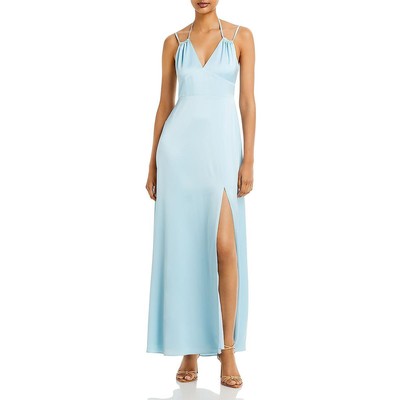 Женское формальное вечернее платье с бантом на спине из голубого атласа цвета морской волны 10 BHFO 7132