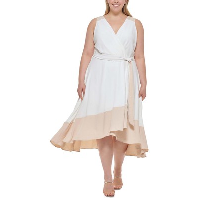 

Белое длинное вечернее платье с пышной юбкой DKNY Womens Faux Wrap Plus  BHFO 1822, Ivory/beige