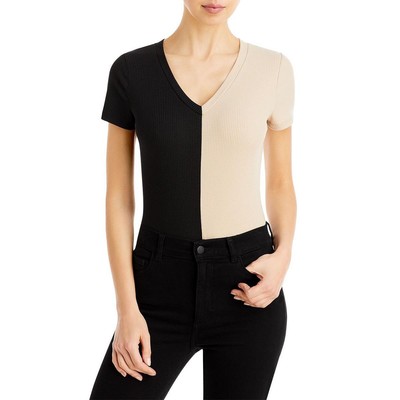 

Женский бежевый боди в рубчик с цветными блоками цвета морской волны, топ  BHFO 1638, Oatmeal/black