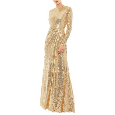 Женское длинное вечернее платье Mac Duggal с золотыми блестками, 6 BHFO 6008
