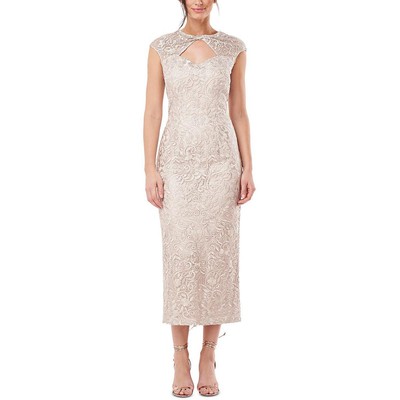 Женское бежевое кружевное длинное платье для коктейлей и вечеринок JS Collections 14 BHFO 8725