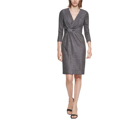 

Женское черное вязаное коктейльное и праздничное платье Calvin Klein Petites  BHFO 9511, Black/silver