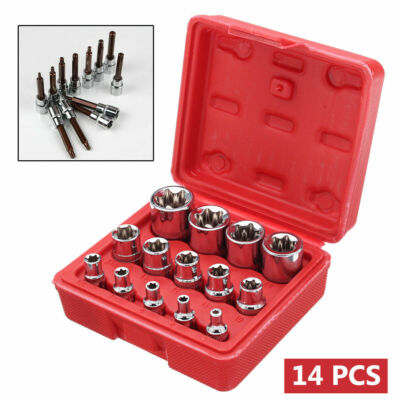 14PCS Star Driver Socket Set Hex Torx Torq Torque E4 to E24 Bits External Female
