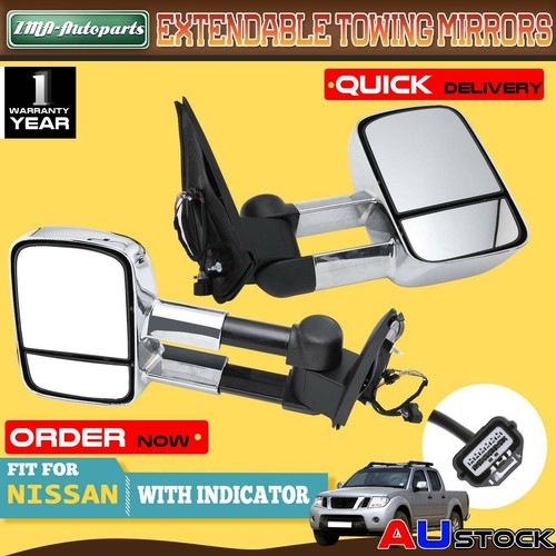2x Chrome Extendable Towing Mirrors for Nissan Navara D40 0515 w