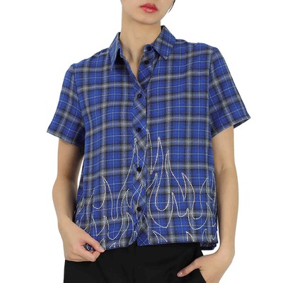 Pre-owned Papa Filles A  Ladies T-shirt Blue Chuck Crepe Blue
