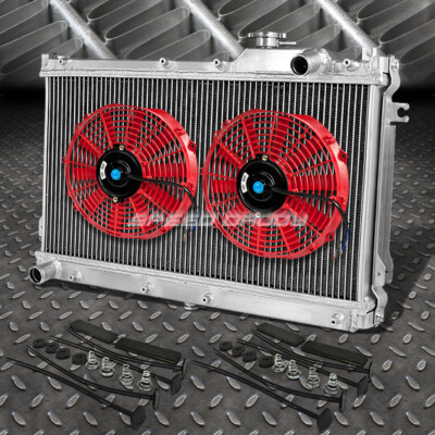 2-РЯДНЫЙ АЛЮМИНИЕВЫЙ РАДИАТОР + КОМПЛЕКТ ИЗ 2-Х 12-Ти ВЕНТИЛЯТОРОВ КРАСНОГО ЦВЕТА ДЛЯ JDM 90-97 MAZDA MIATA MX5 NA B6ZE