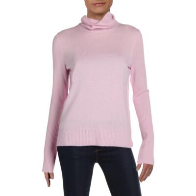 Aqua Womens Pink Cashmere Ribbed Trim Warm Turtleneck Sweater Top L BHFO 2114