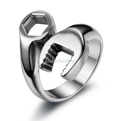 1PC Silver-tone Stainless Steel Biker Mechanic Wrench Ring Mens Band Cool Gift