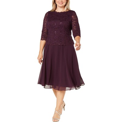 Женское фиолетовое кружевное платье для коктейлей и вечеринок Alex Evenings Plus 16W BHFO 2815