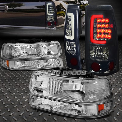 ХРОМИРОВАННАЯ ЯНТАРНАЯ ФАРА + ХРОМИРОВАННАЯ ДЫМЧАТАЯ ЛИНЗА СВЕТОДИОДНОГО ЗАДНЕГО ФОНАРЯ ДЛЯ 99-02 SILVERADO