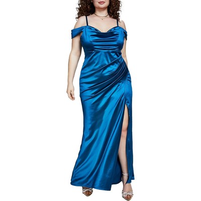 B. Darlin Womens Blue Satin Maxi Formal Evening Dress Gown Plus 22W BHFO 7359