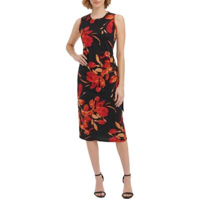 Calvin Klein Womens Black Midi Sleeveless Floral Print Midi Dress L BHFO 7362