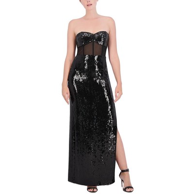 BCBGMAXAZRIA Womens Black Sequined Strapless Evening Dress Gown 8 BHFO 9663