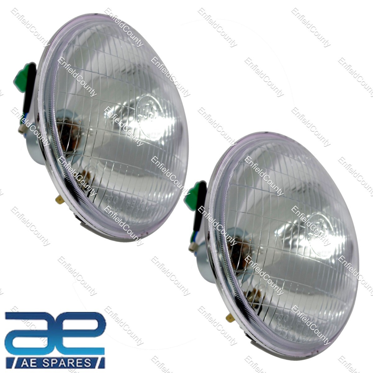 Pair 7" Headlight Beam with Parking Bulb Holder Lucas Replica For Norton Royal Enfield